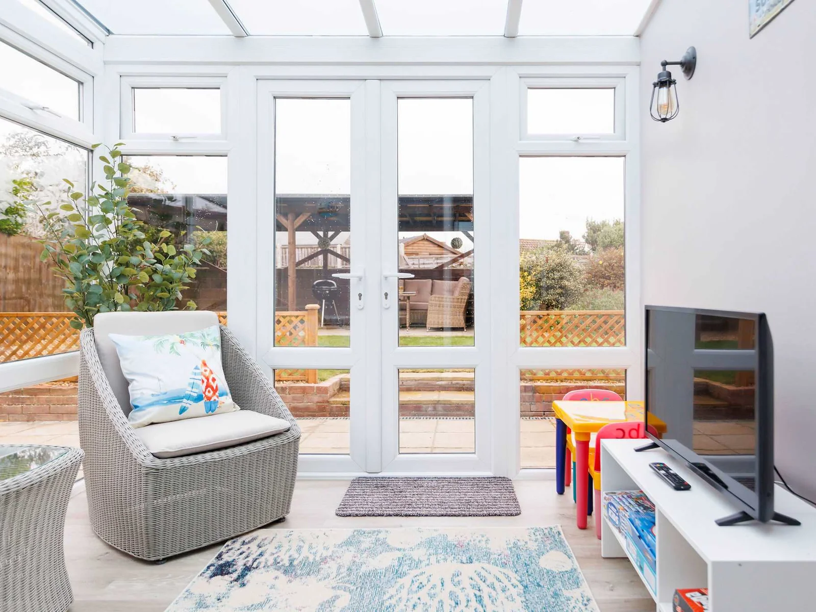 The conservatory is the perfect play room for children, with a Smart TV and access to the secure games.