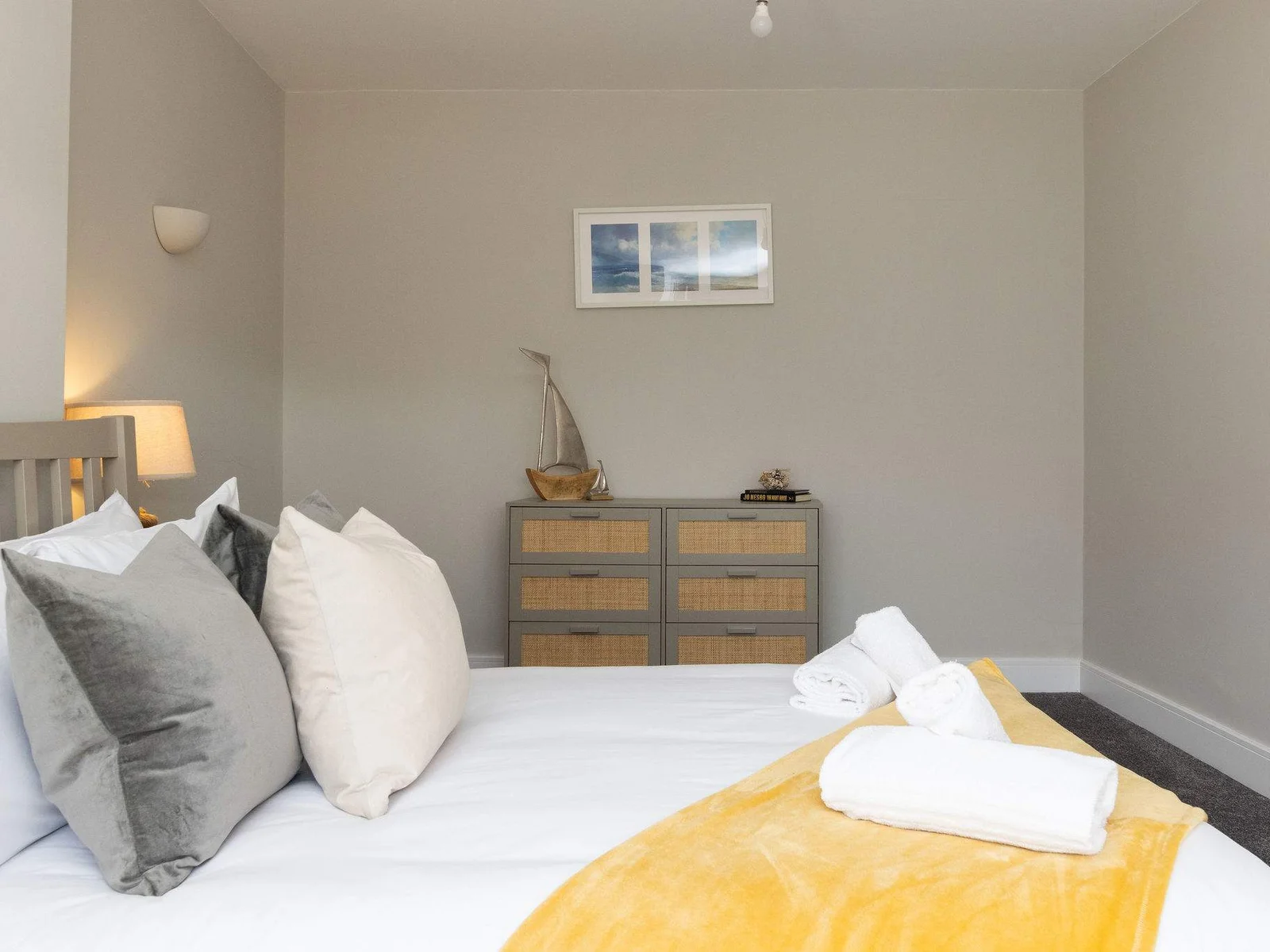 The perfect bedroom to relax in after a day at the beach.