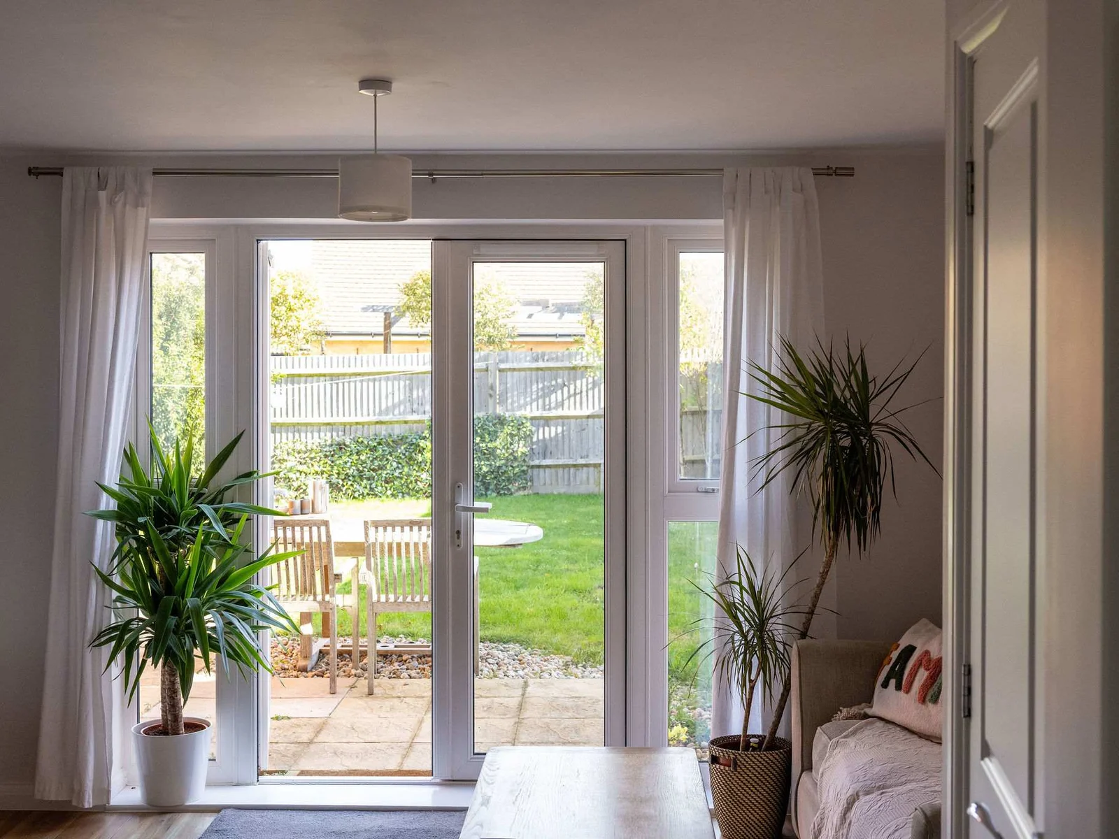 Head out to the good-sized garden from the living room.