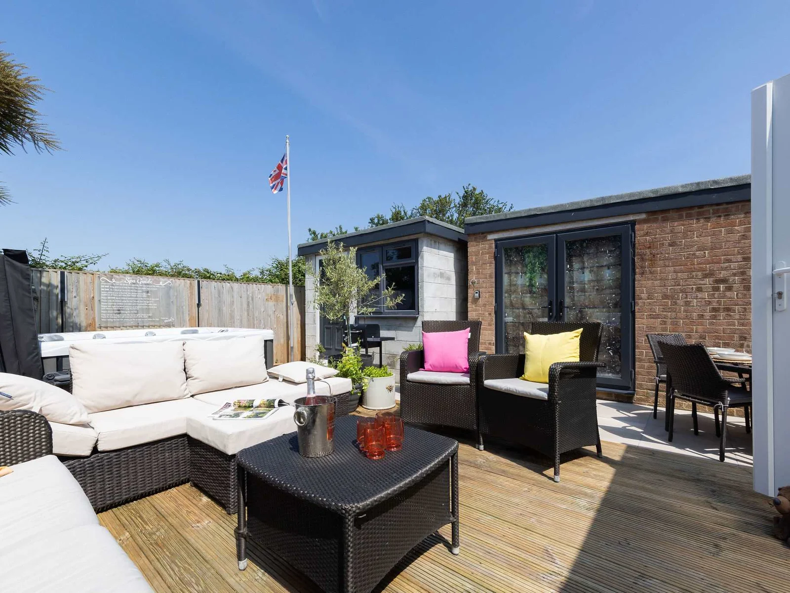 Sunny deck with comfy outdoor seating