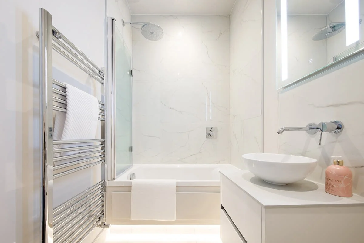 You get a tub with shower overhead