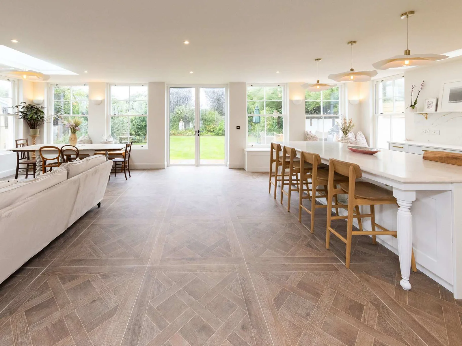 Spacious living and kitchen area.