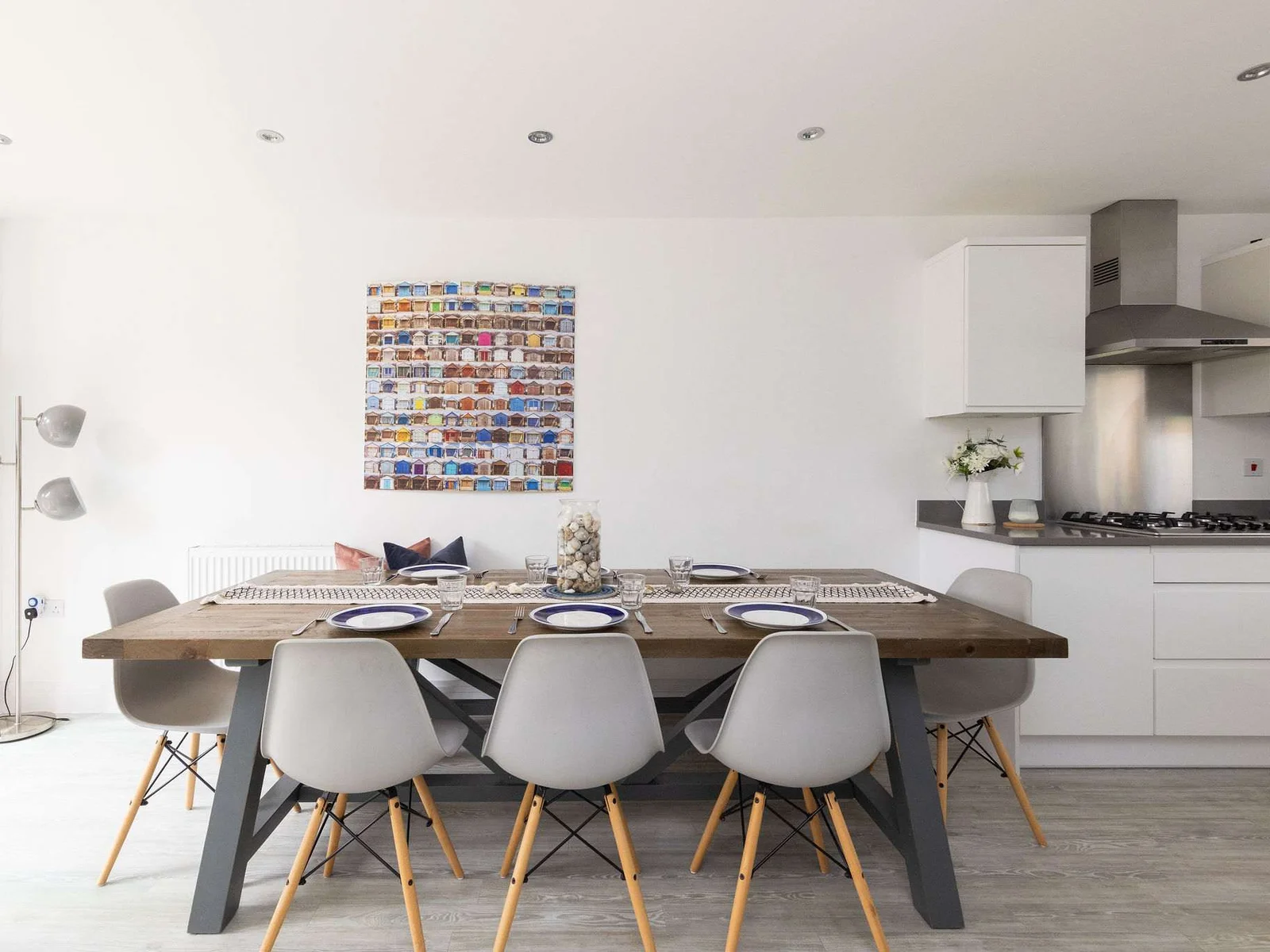 Enjoy meals together in the stylish dining space, which seats up to 10.