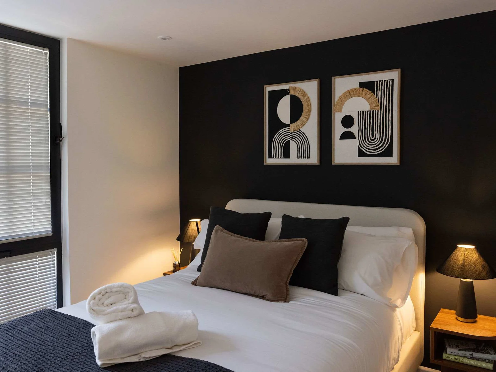 Stylish double bedroom with contemporary décor, perfect for a relaxing Chichester city break.