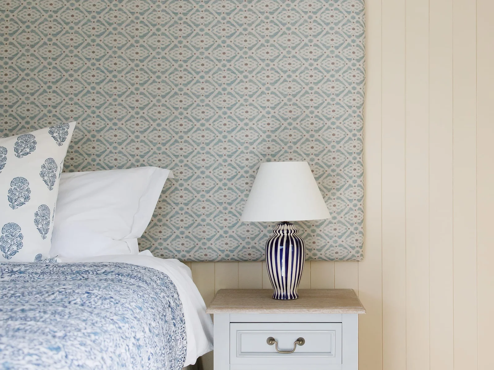 In all our bedrooms you will find bedside tables with lamps.