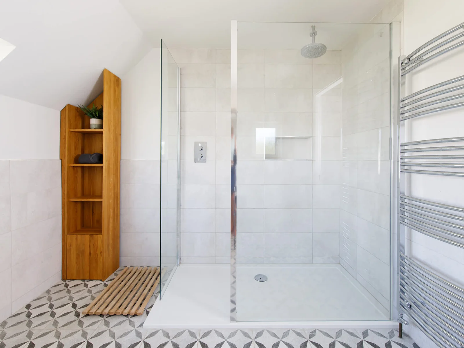 There is a large separate shower.