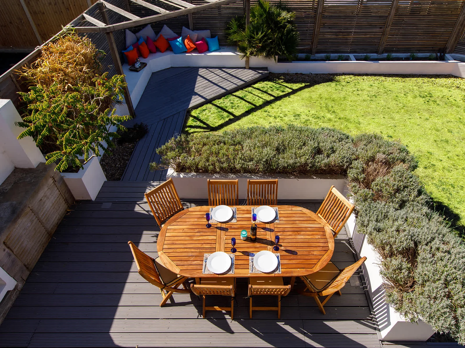 The outdoor dining area is perfectly set up for long evenings eating, drinking and laughing.