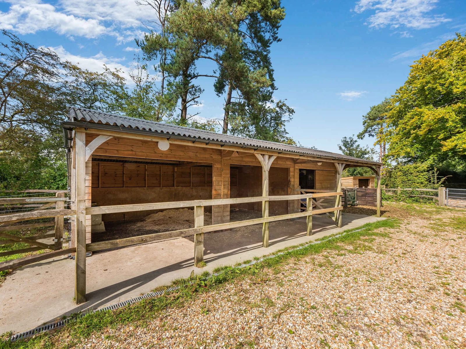 Covered stabling with individual bays and easy access to the paddocks