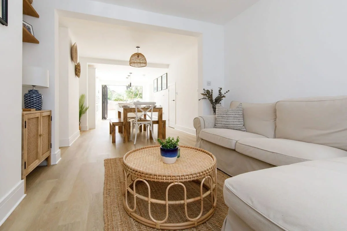 Relax on the L-shaped sofa.