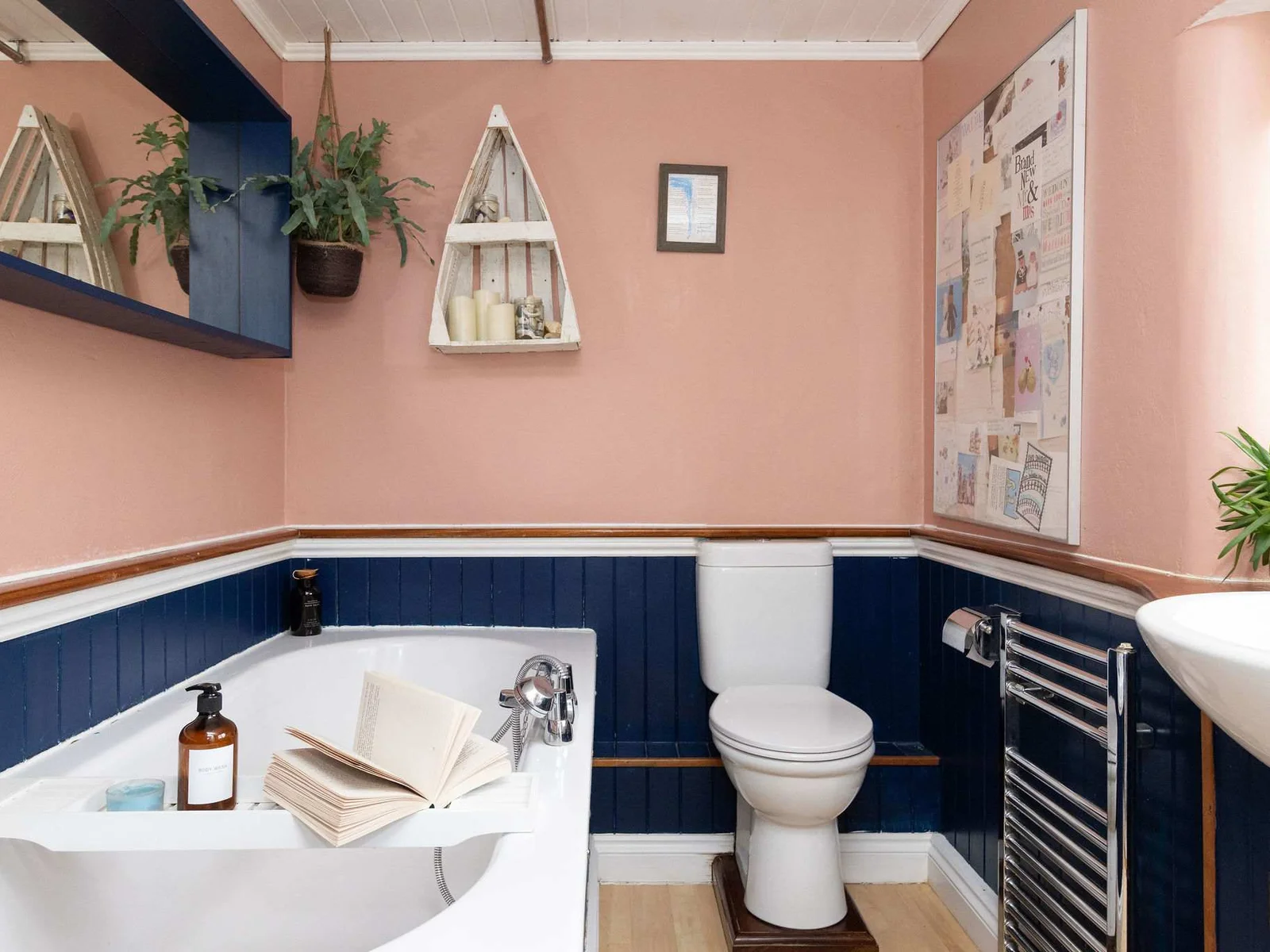 Family bathroom with bath and overhead shower