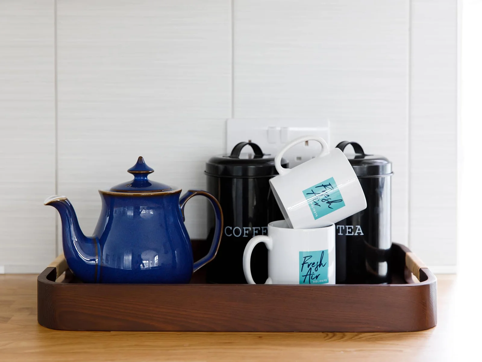 You'll find tea and coffee, as well as other essential kitchen items such as oil, salt, pepper and sugar.