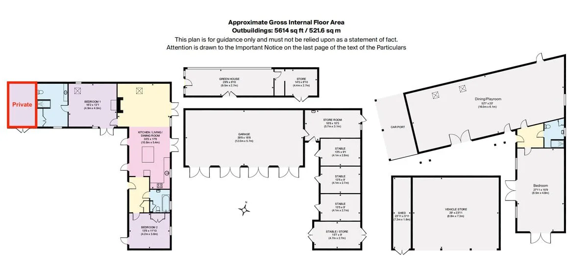 Floor plan: The Barn, The Cottage and other outbuildings.
