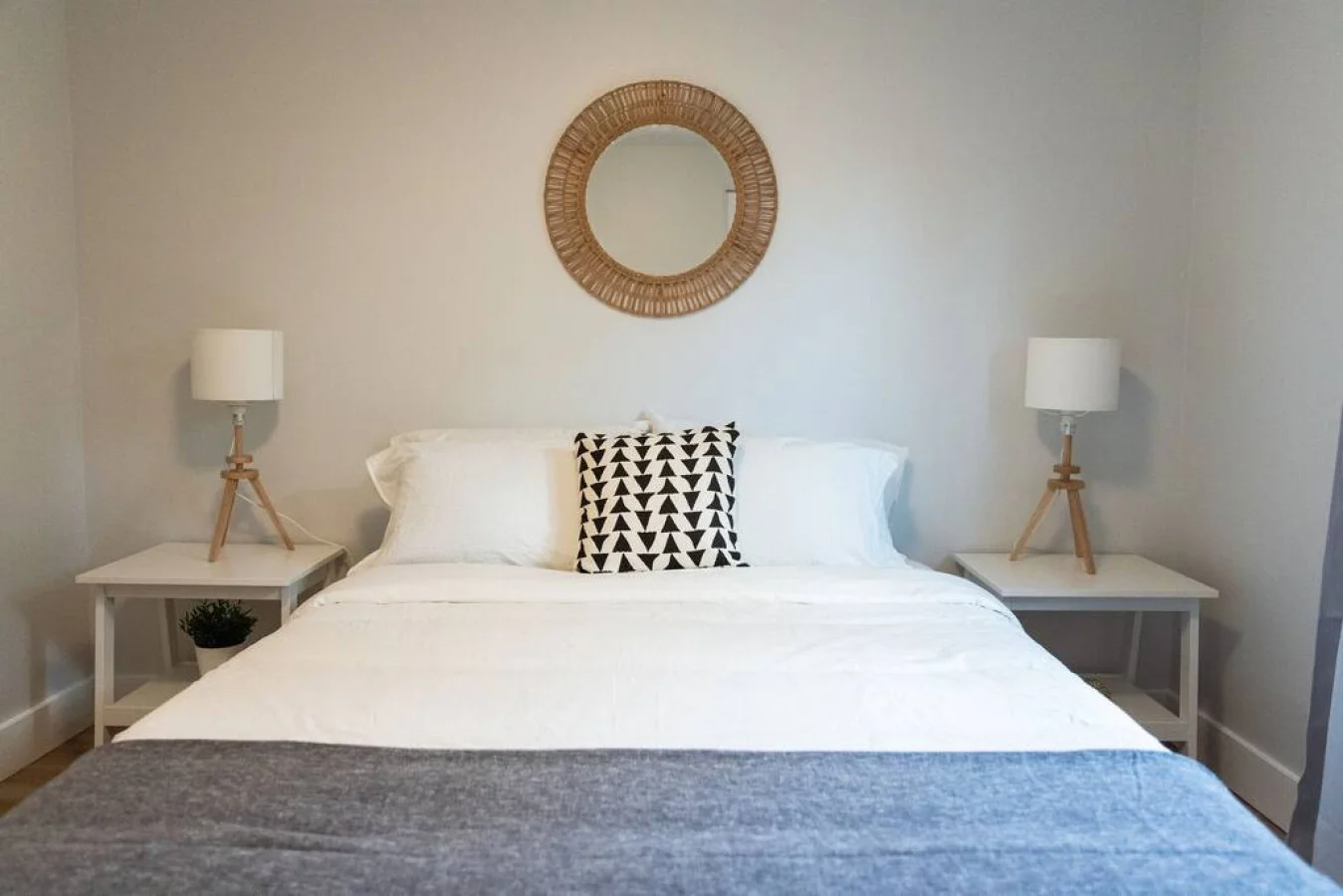 The bedroom’s serene ambiance invites you to relax, with a plush bed that promises a restful night's sleep.