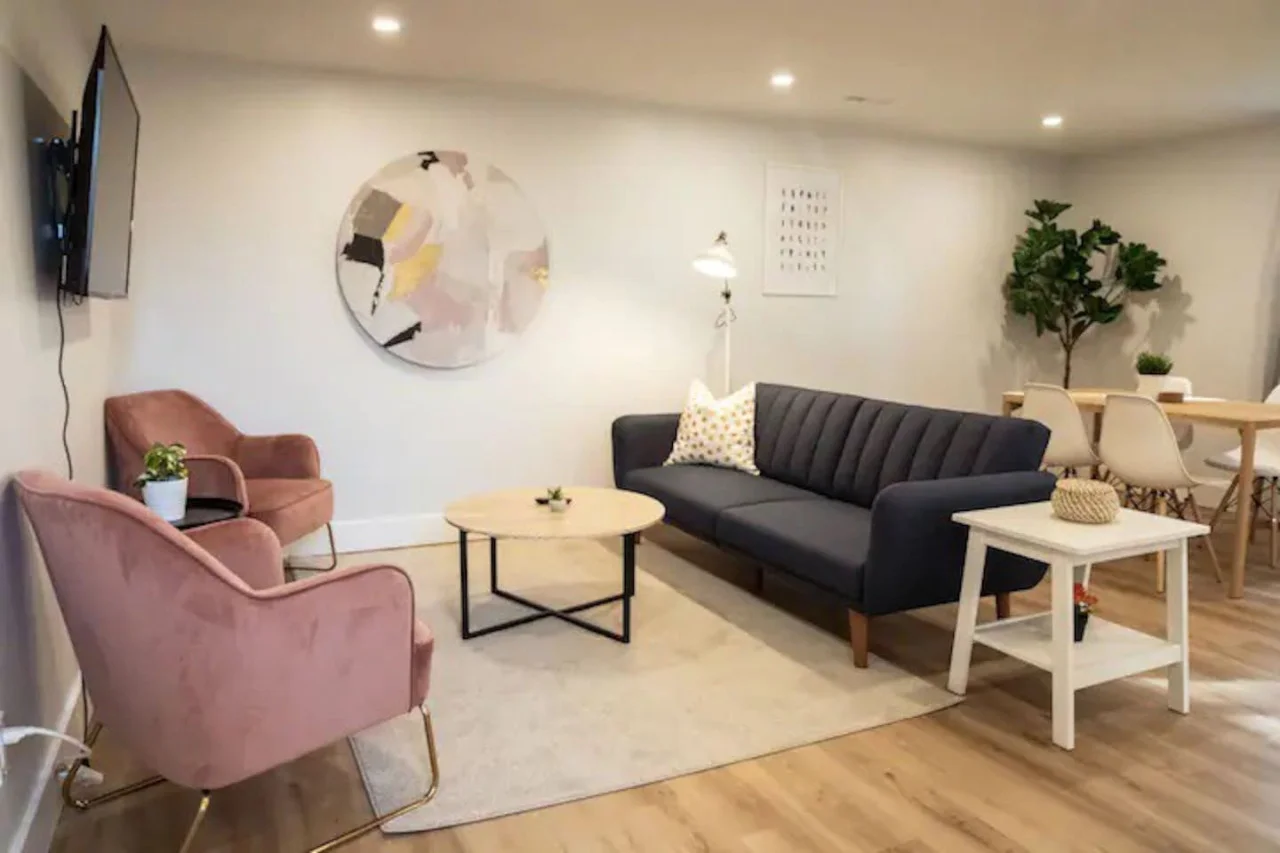 As you take a seat in the living room, the comfortable furniture and tasteful design make it easy to unwind.
