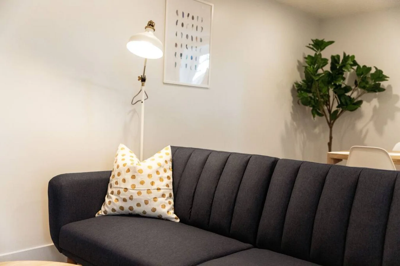 As you take a seat in the living room, the comfortable furniture and tasteful design make it easy to unwind.