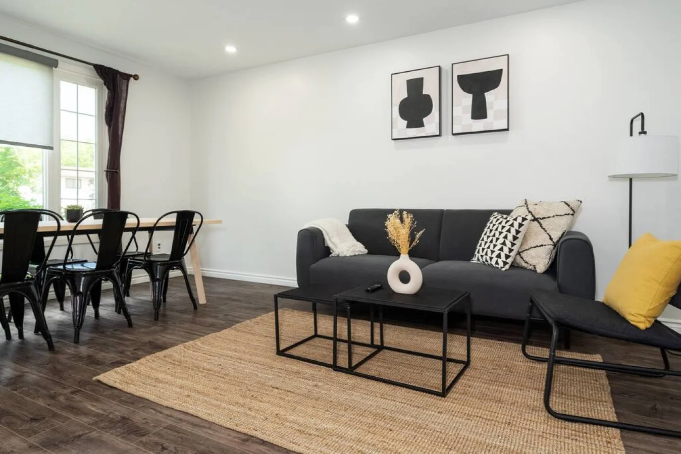 Spacious living room with stylish decor, perfect for unwinding after a day of exploring the local area.