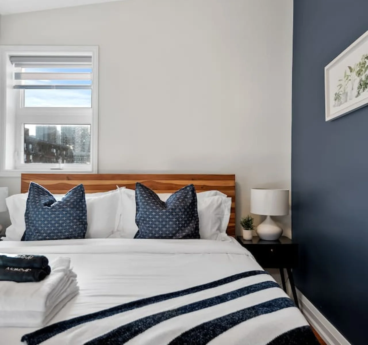As you lie back on the queen bed, you are surrounded by elegant decor and a soothing color palette that calms the senses.