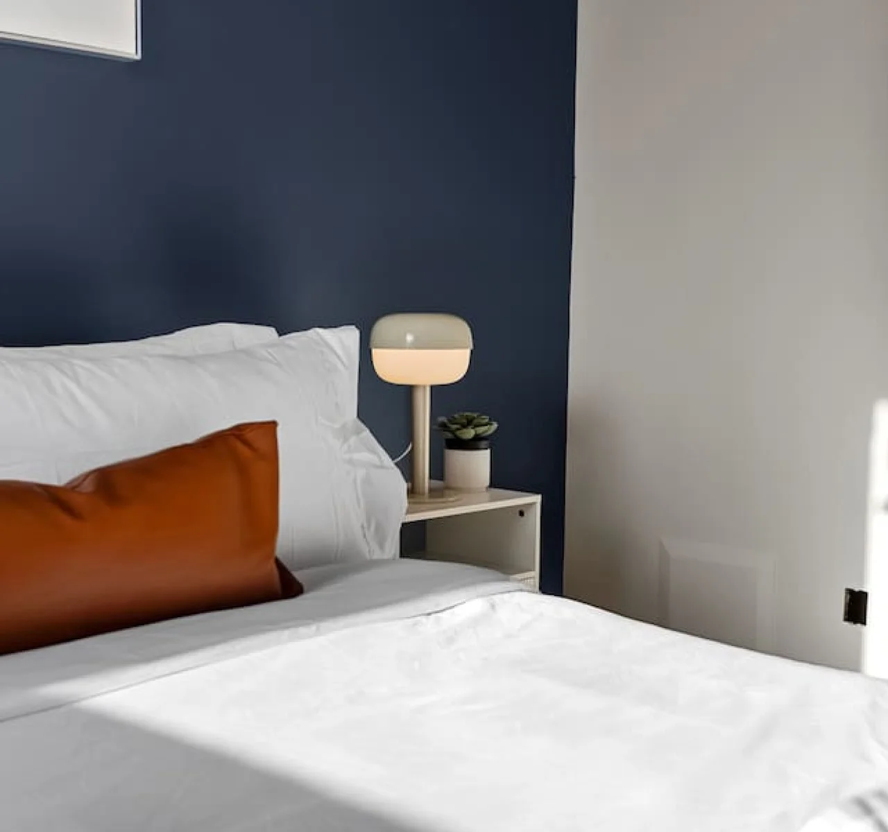 As you lie back on the queen bed, you are surrounded by elegant decor and a soothing color palette that calms the senses.