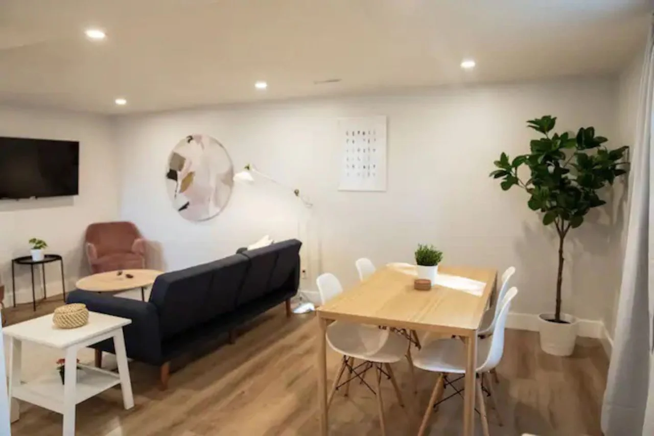 As you take a seat in the living room, the comfortable furniture and tasteful design make it easy to unwind.