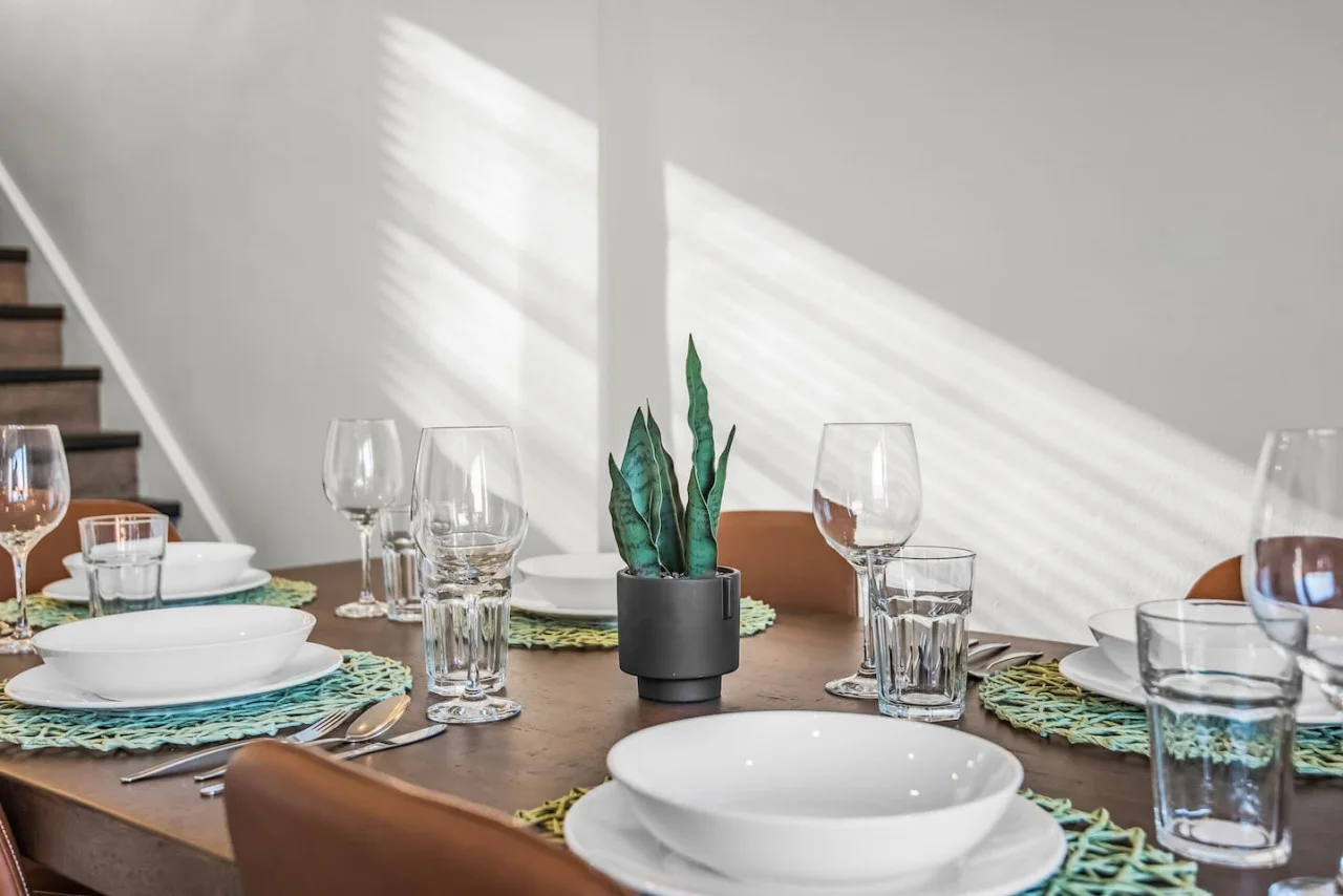 You are surrounded by tasteful decor and warm tones, making the dining room a perfect setting for any occasion.