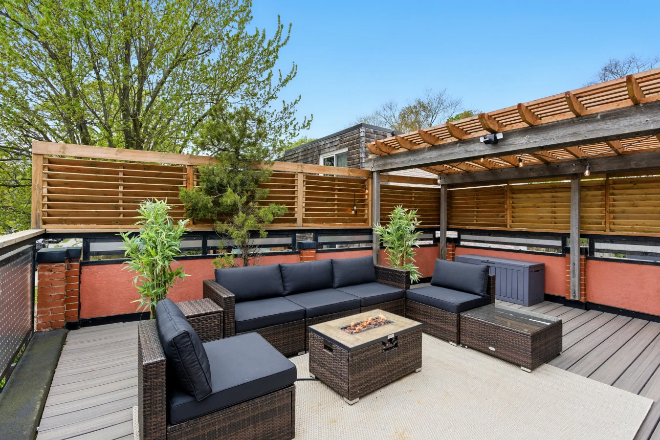 The outdoor areas’ plush seating beckons you to sink in and relax, surrounded by light and airy decor.