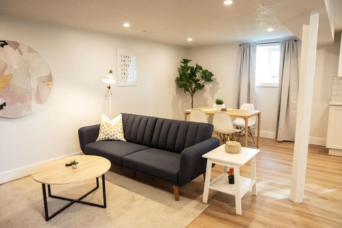 As you take a seat in the living room, the comfortable furniture and tasteful design make it easy to unwind.