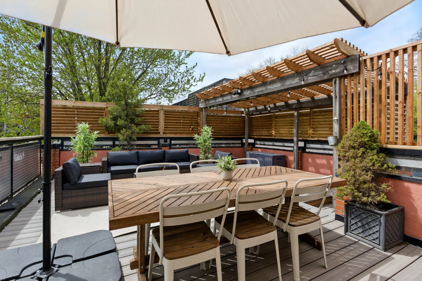 A peaceful retreat with comfortable seating, perfect for sipping your morning coffee or unwinding after a long day—your own little outdoor oasis.