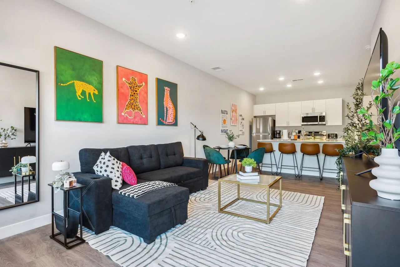 Relax in the living room and watch your favorite shows, lounging is a great way to unwind after a long day.
