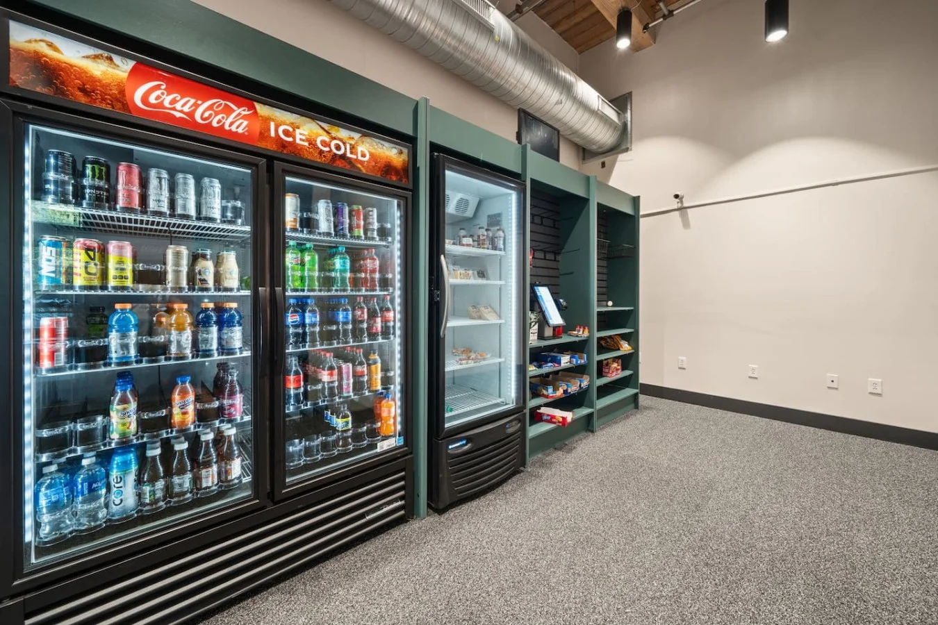 Snacks available 24/7 for purchase inside the building.