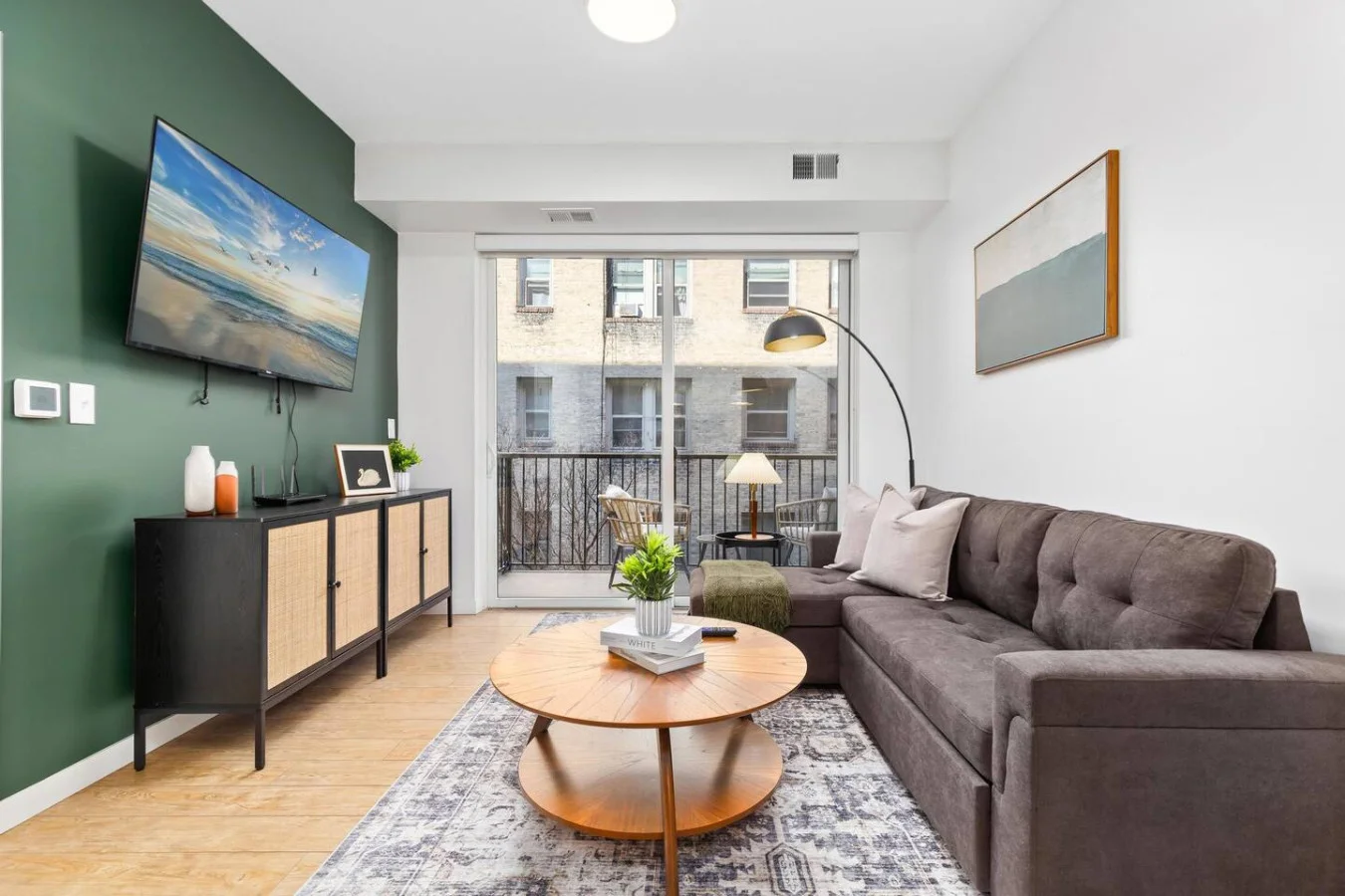 Spacious living room with stylish decor, perfect for unwinding after a day of exploring the local area.