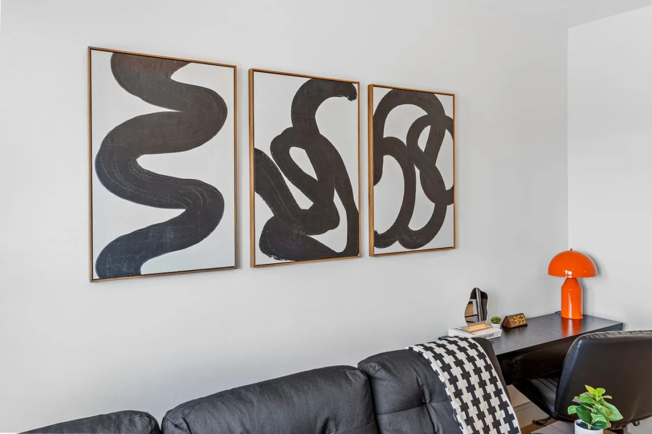 Spacious living room with stylish decor, perfect for unwinding after a day of exploring the local area.