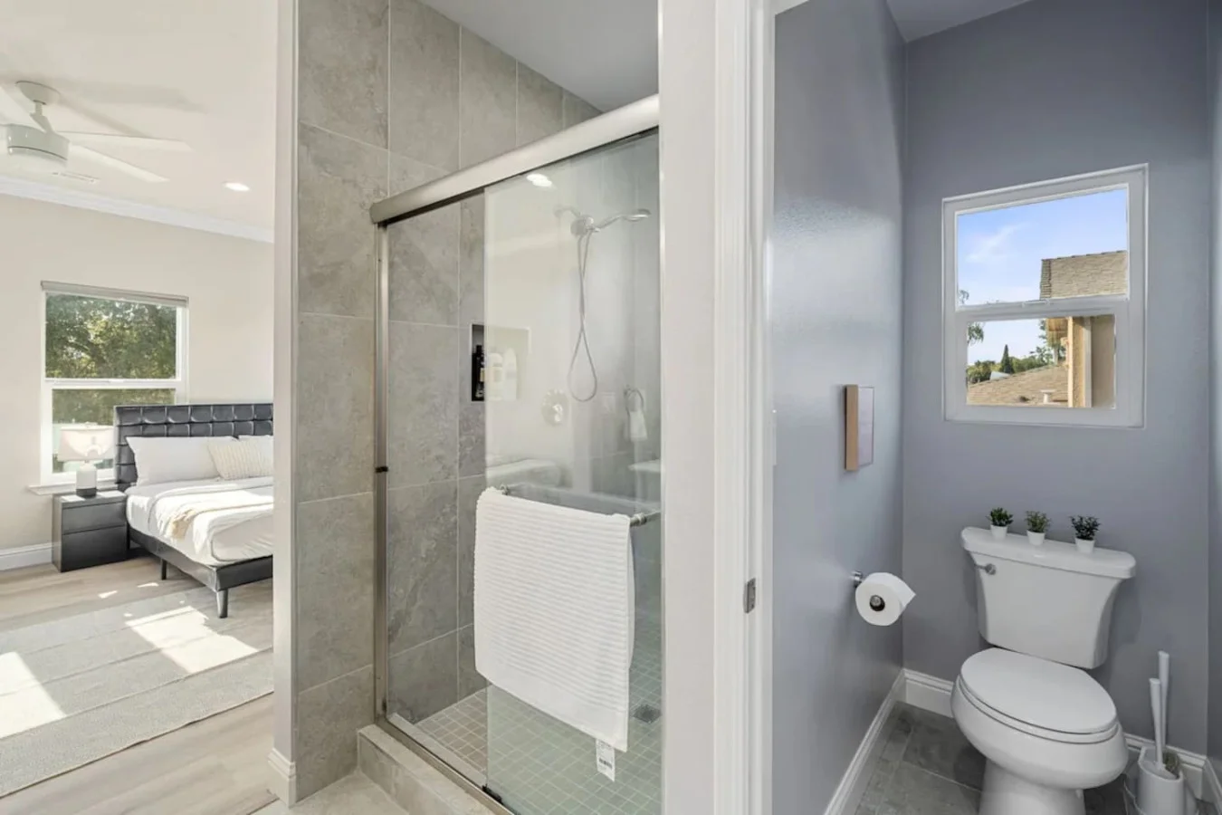 The bathroom is a private sanctuary, with a layout and features that make it the perfect place to rejuvenate.