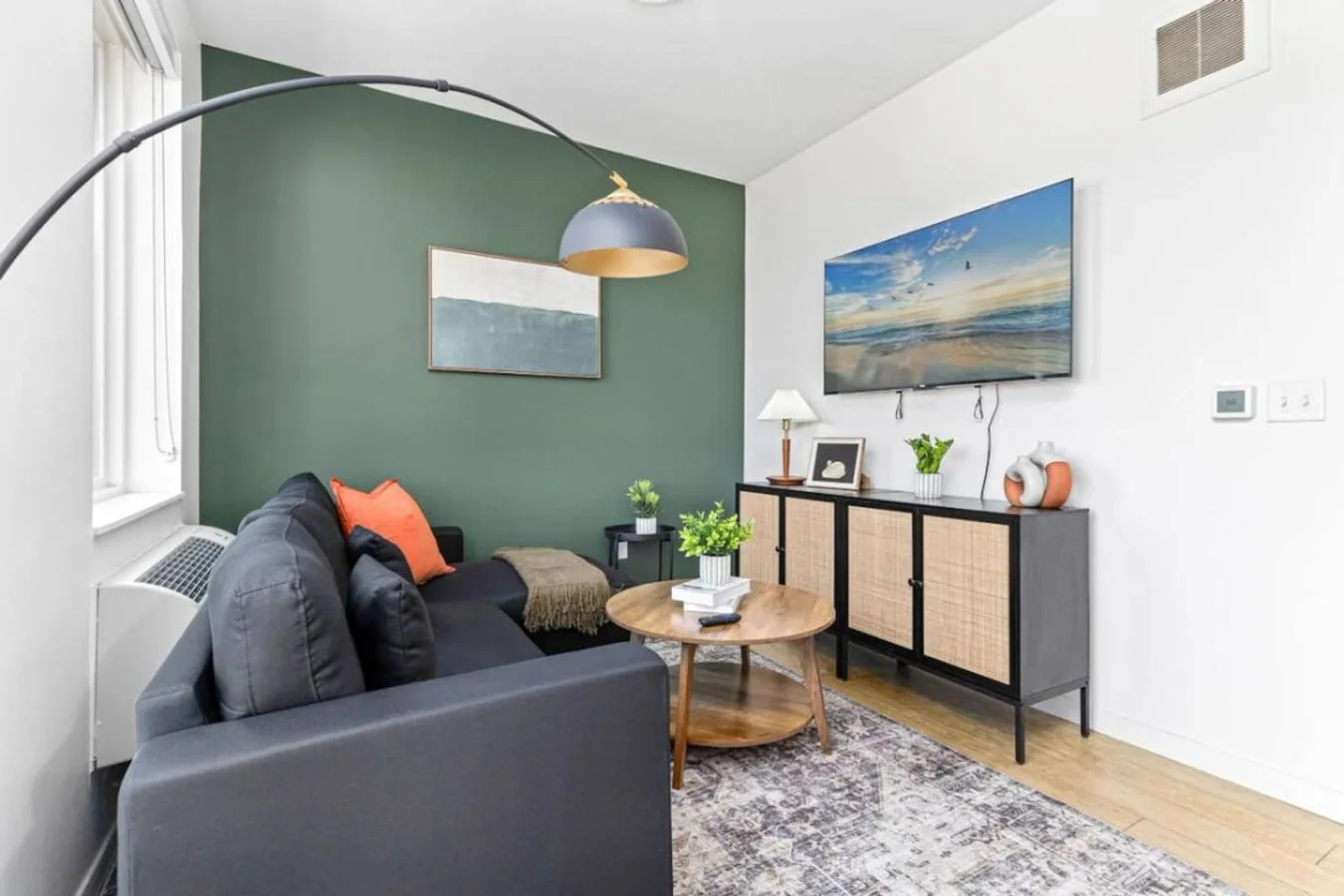 Relax in the living room and watch your favorite shows, lounging is a great way to unwind after a long day.