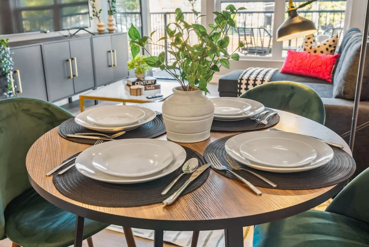 The spacious dining room invites you to savor every moment, whether enjoying a quiet meal or hosting a festive gathering.