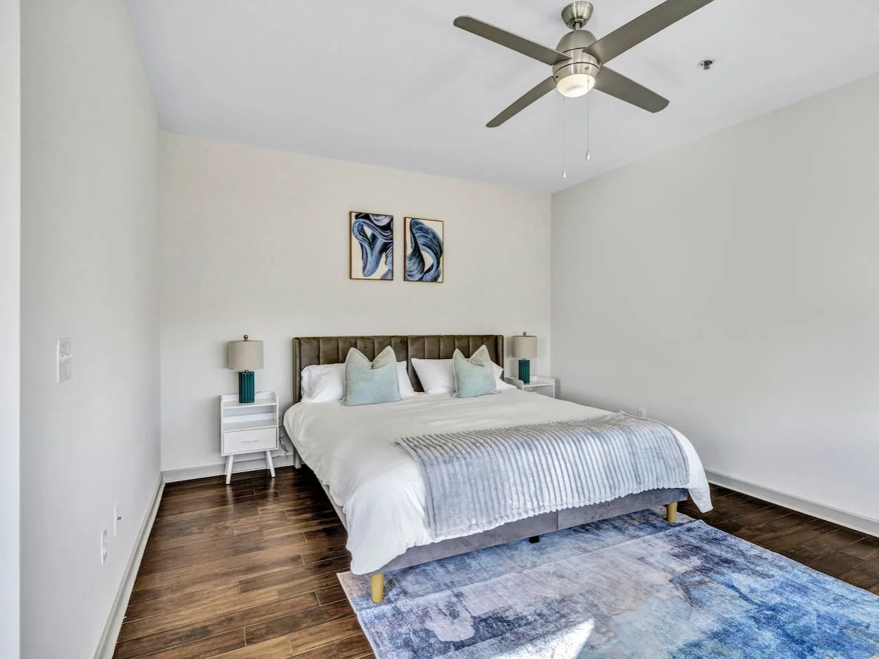 As you lie back on the queen bed, you are surrounded by elegant decor and a soothing color palette that calms the senses.