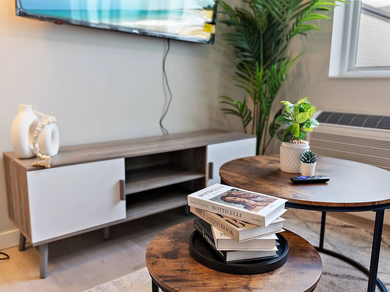 Relax in the living room and watch your favorite shows, lounging is a great way to unwind after a long day.
