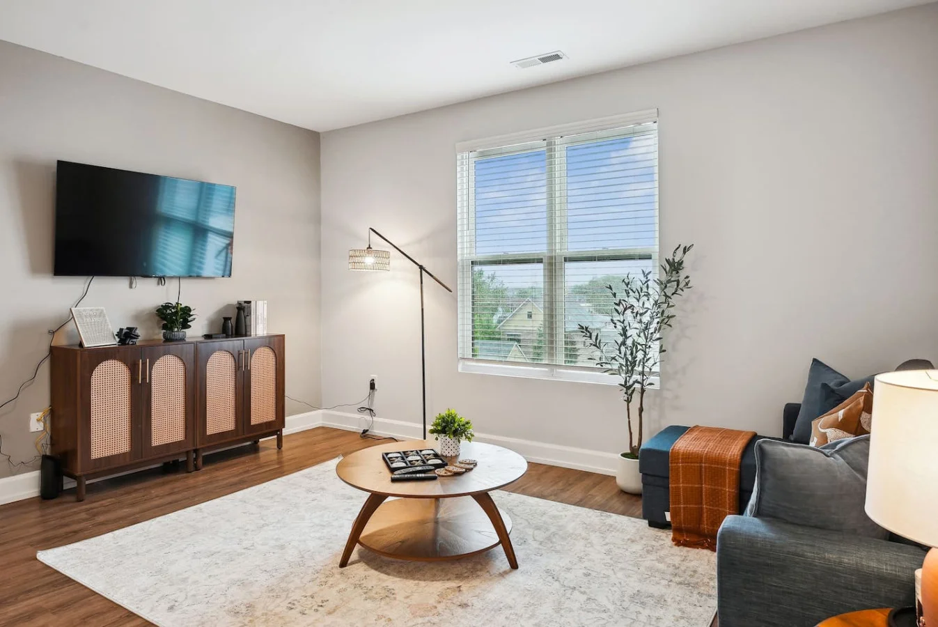 Relax in the living room and watch your favorite shows, lounging is a great way to unwind after a long day.