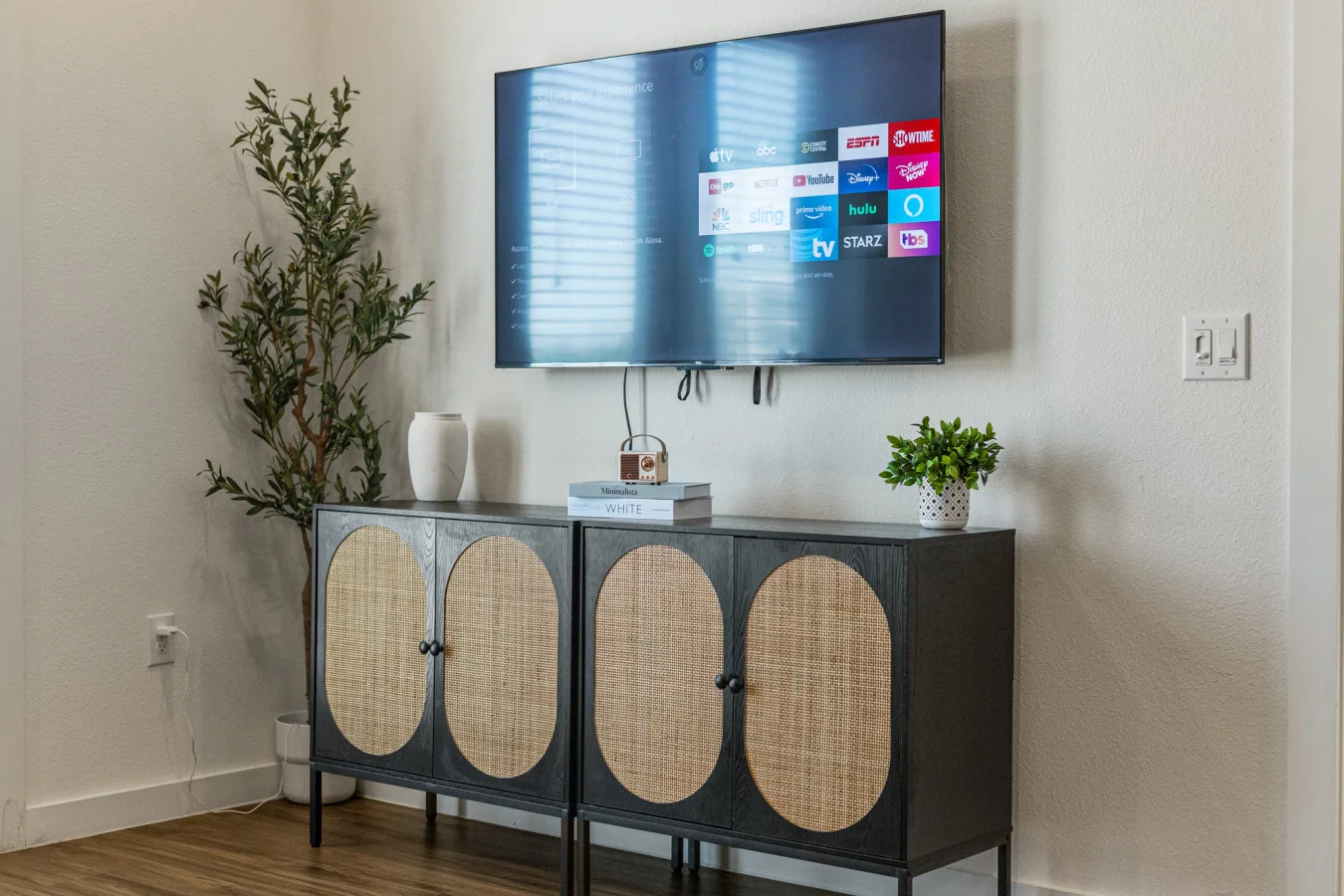 Relax in the living room and watch your favorite shows, lounging is a great way to unwind after a long day.