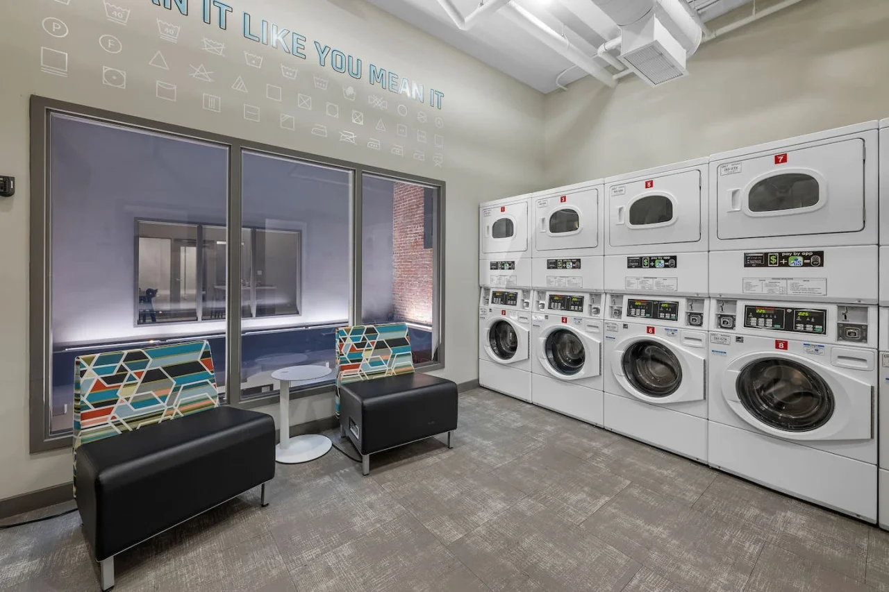 Convenient laundry room with washer, dryer, and all necessary supplies, making it easy to take care of your laundry needs.