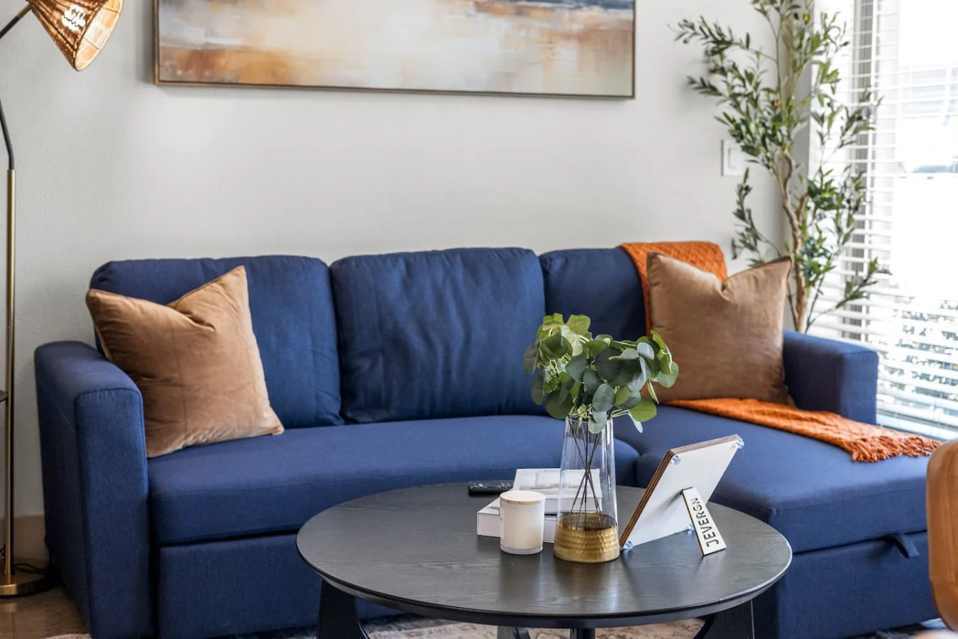 As you take a seat in the living room, the comfortable furniture and tasteful design make it easy to unwind.