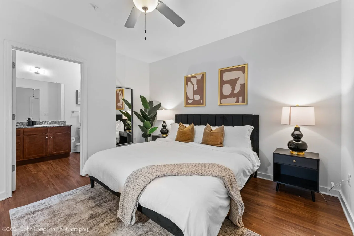 The bedroom’s serene ambiance invites you to relax, with a plush bed that promises a restful night's sleep.