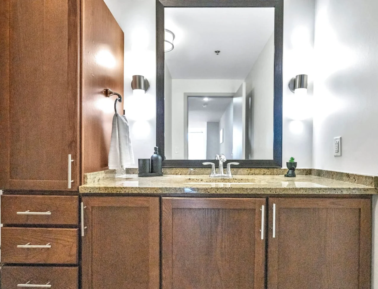 The bathroom is a private sanctuary, with a layout and features that make it the perfect place to rejuvenate.