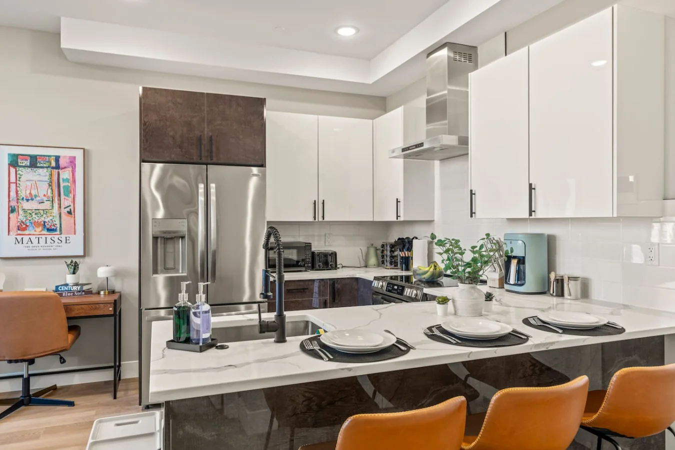 The dining area encourages you to gather with friends, enjoy a drink, and create lasting memories.