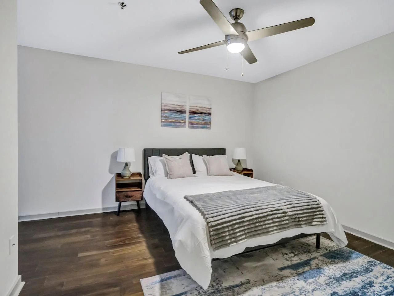As you lie back on the queen bed, you are surrounded by elegant decor and a soothing color palette that calms the senses.