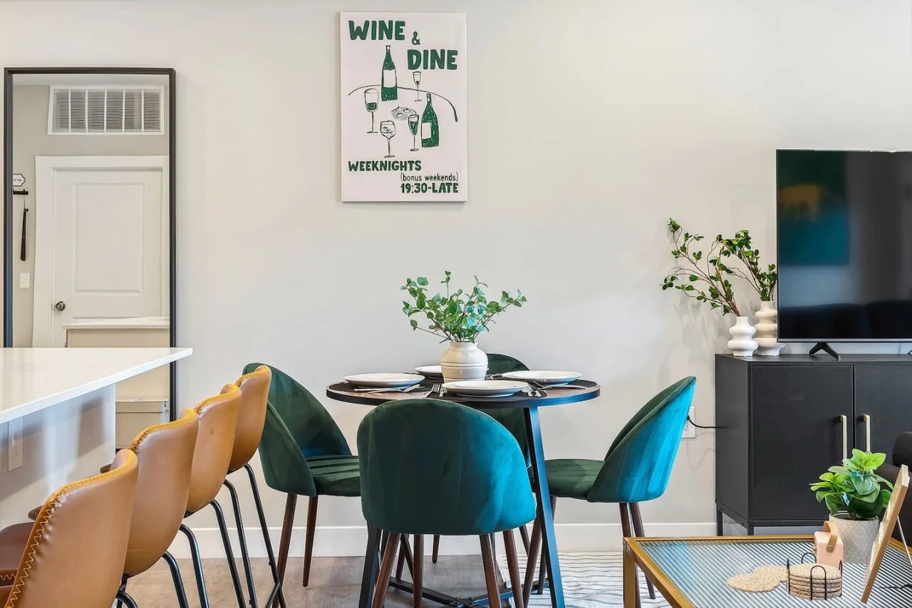 You are surrounded by tasteful decor and warm tones, making the dining room a perfect setting for any occasion.