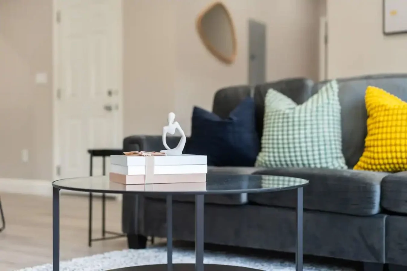 As you take a seat in the living room, the comfortable furniture and tasteful design make it easy to unwind.