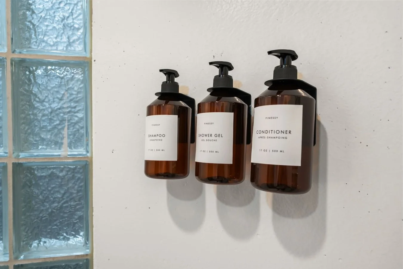 Shampoo, conditioner and body wash stocked in each bathroom.