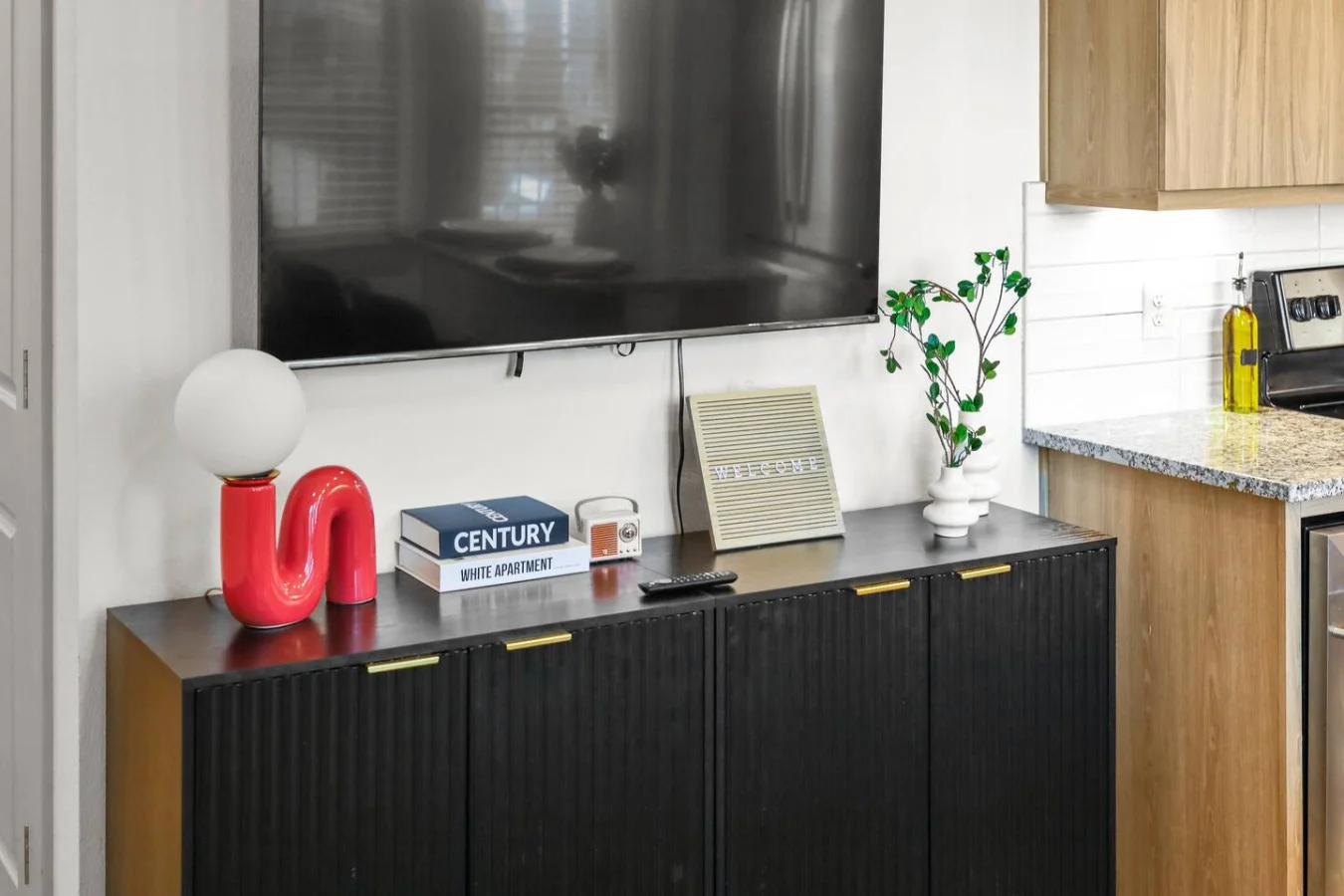 Relax in the living room and watch your favorite shows, lounging is a great way to unwind after a long day.