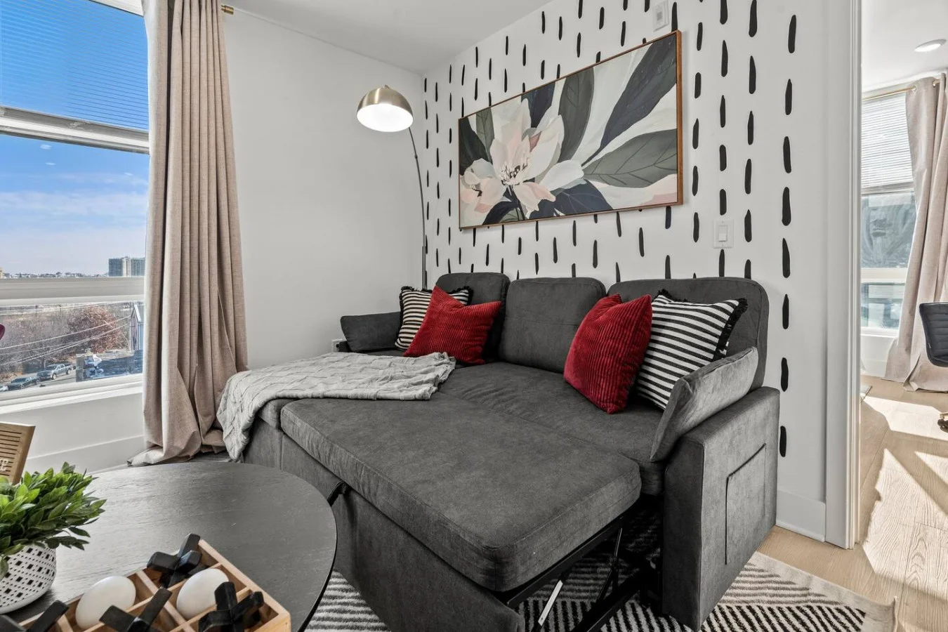 The bedroom offers a sanctuary of calm, where you can unwind and recharge in comfort and style.