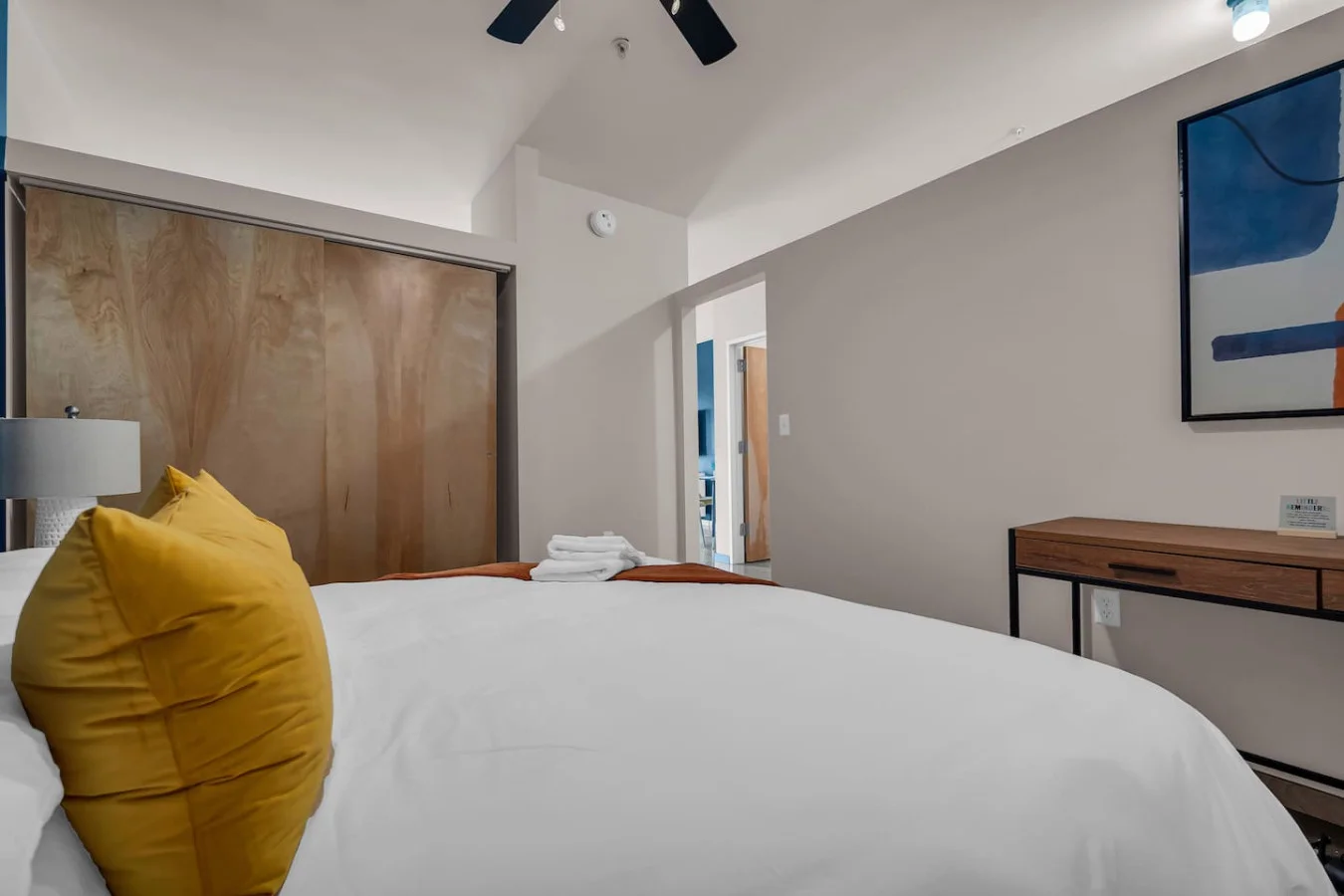 As you lie back on the queen bed, you are surrounded by elegant decor and a soothing color palette that calms the senses.